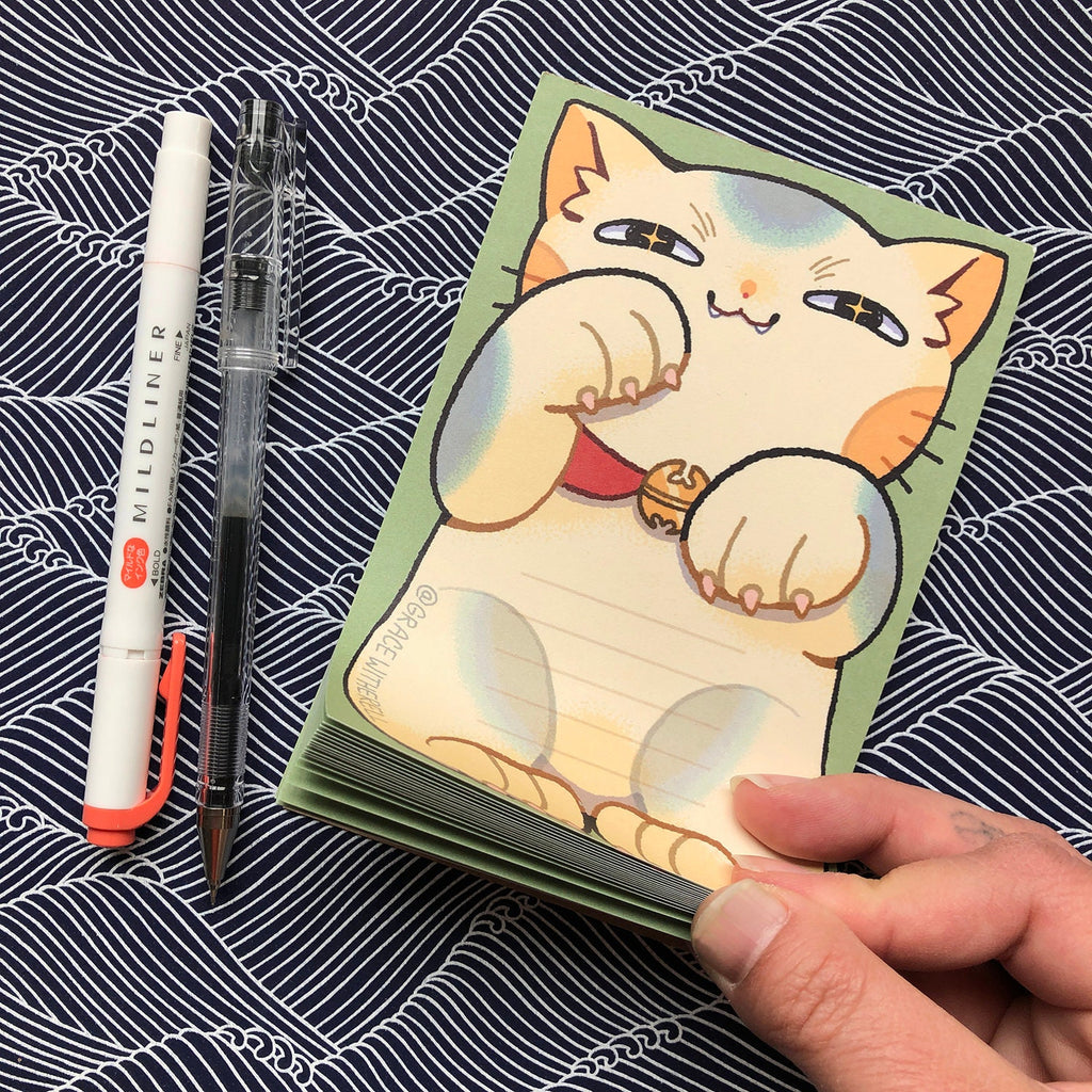 Lucky Cat Memo Pad and Sticker Bundle