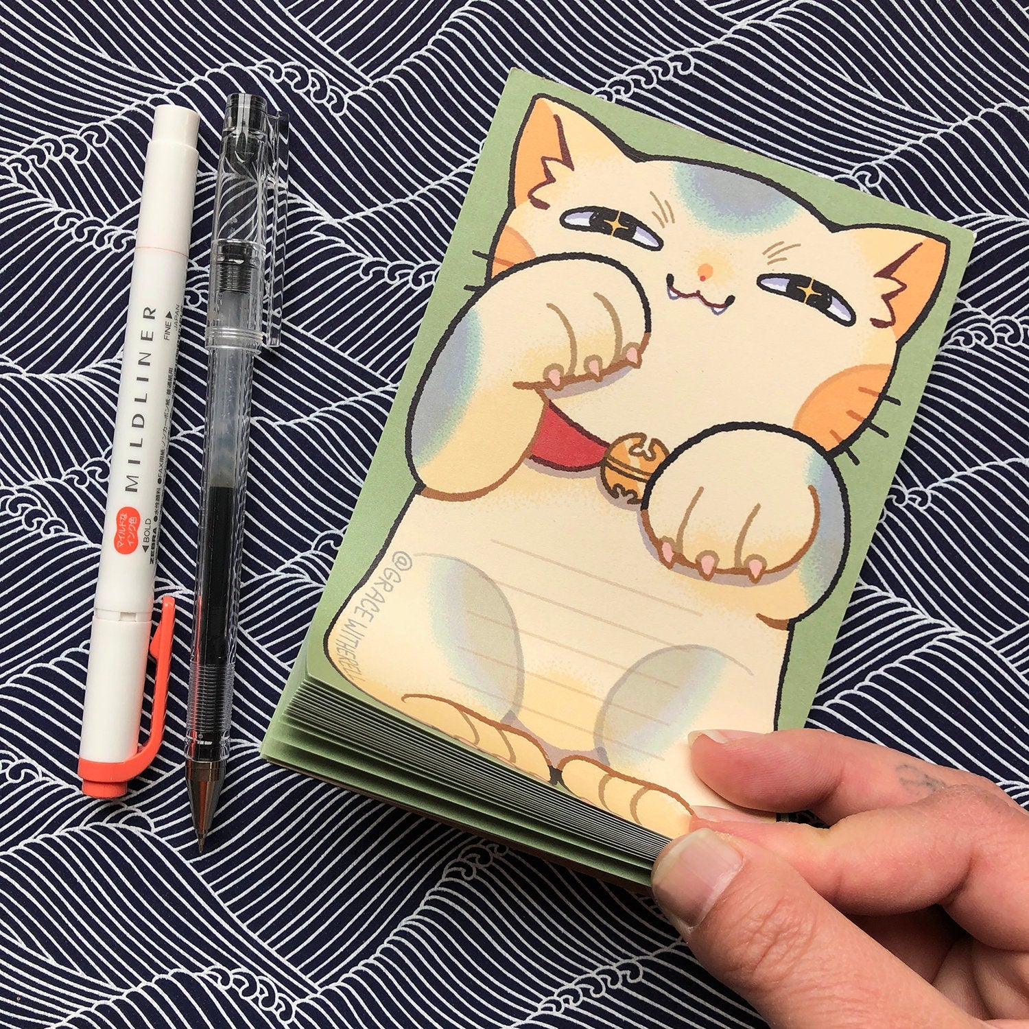 Lucky Cat Memo Pad and Sticker Bundle