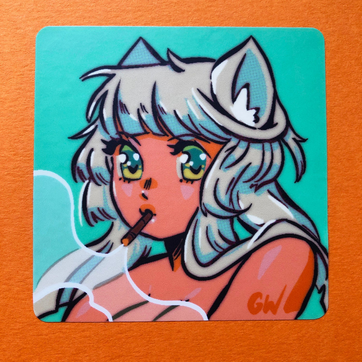 Green Smoking Cat Girl Sticker