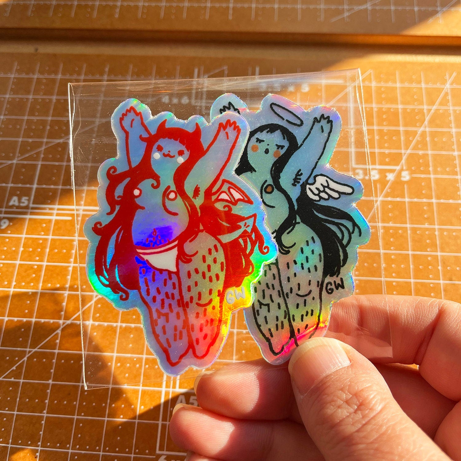 Holo Devil+Angel Cherub Sticker Duo