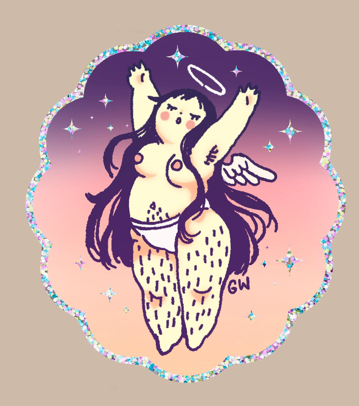 Glitter Chubby Angel Sticker