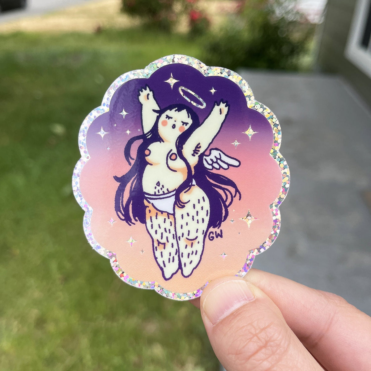 Glitter Chubby Angel Sticker